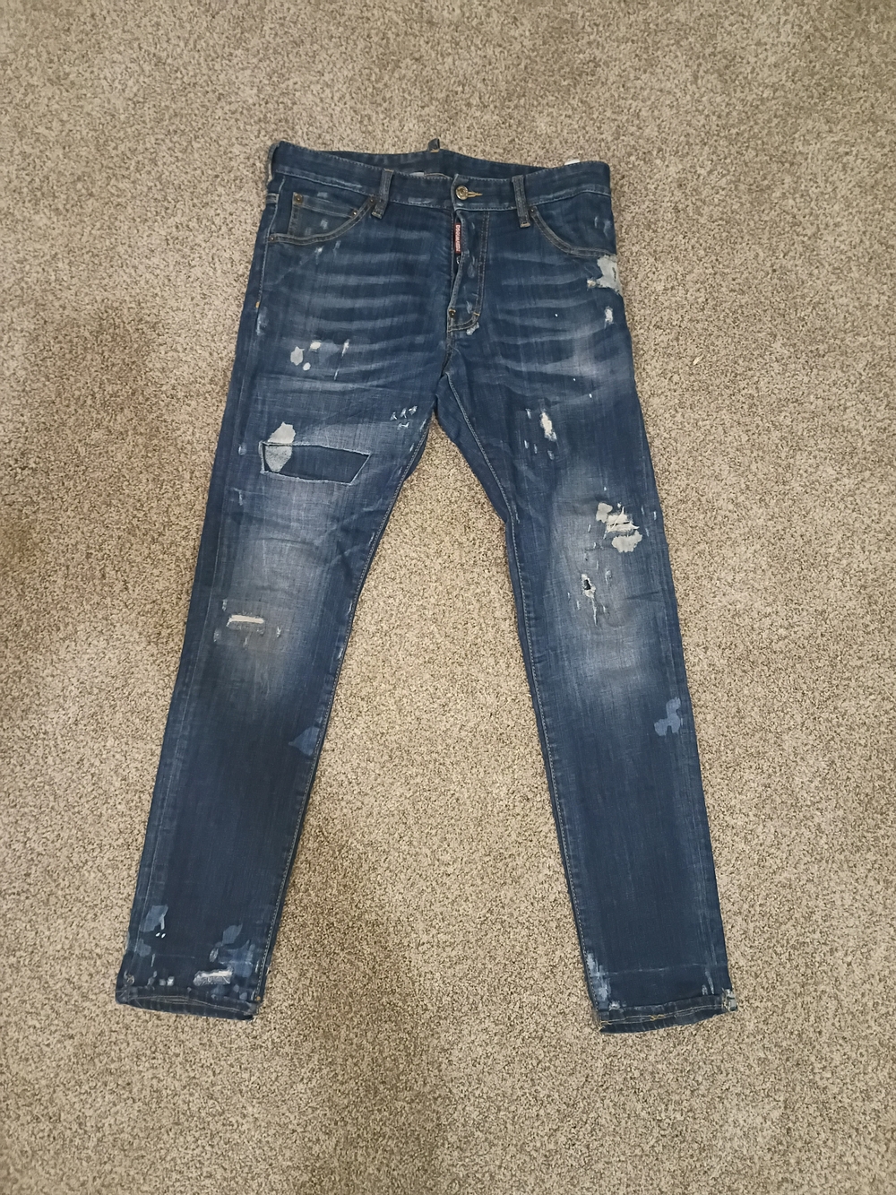 Men's Distressed Dark Blue Slim Fit Jeans